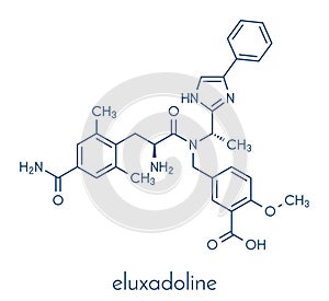 Eluxadoline irritable bowel syndrome IBS drug molecule. Skeletal formula.