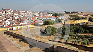 ELVAS, PORTUGAL: View of the Old Town from the city walls with Forte de Santa Luzia in the background