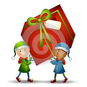 Elves Carrying Christmas Gift