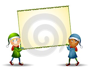 Elves Carrying Xmas Sign photo
