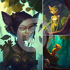 elves and cats in the forest