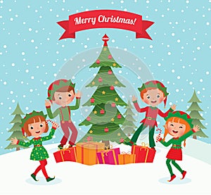 Elves and Christmas tree photo