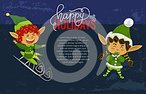 Elves Sledging and Laughing, Christmas Banner