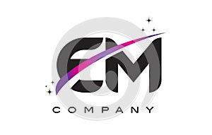 EM E M Black Letter Logo Design with Purple Magenta Swoosh photo