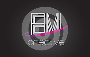 EM E M Letter Logo with Lines Design And Purple Swoosh. photo