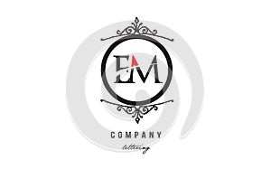 EM E M red white black decorative monogram alphabet letter logo combination icon design