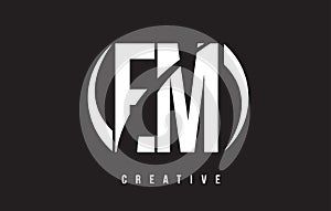 EM E M White Letter Logo Design with Black Background.