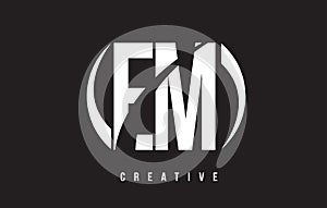 EM E M White Letter Logo Design with Black Background. photo