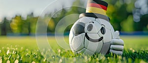 EM European Championship 2024 sport concept background - Soccer ball on meadow. German flag generative ai