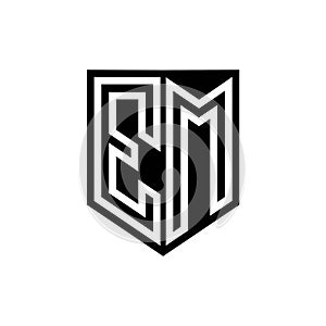 EM Logo monogram shield geometric white line inside black shield color design photo