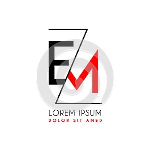 EM logo letter separated by a black zigzag line