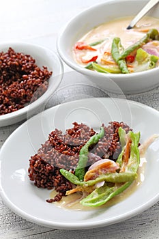 Ema datshi with red rice,bhutanese cuisine