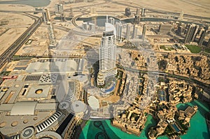 Emaar building and downtown, View from Burj Khalifa, Dubai, United Arab Emirates, Middle East.