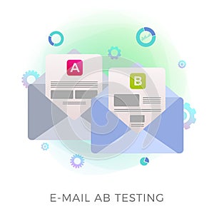 Email AB testing flat vector icon concept. Two promotional mails with a different web development UI interface
