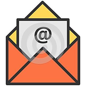 Email address letter in opened envelop vector icon