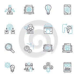 Email ads linear icons set. Promotions, Offers, Discounts, Campaigns, Newsletters, Deals, Sales line vector and concept