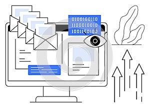 Email Automation and Data Analysis on Desktop Interface with Digital Growth Concept