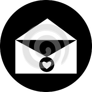 Email in black circle icon. Open envelope pictogram. Mail symbol, email and messaging, email marketing campaign for website design