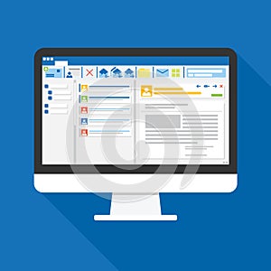 Email client software on Computer screen flat icon. business concept. office things for planning and accounting, analysis, audit,