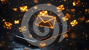 an email client on a transparent tablet