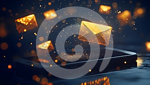 an email client on a transparent tablet