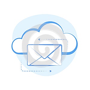 Email Cloud Service with online message concept. Cloud hosting communication with distance access to messages. Cloud