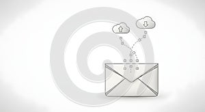 Email communication concept with data transfer to cloud storage isolated on white background