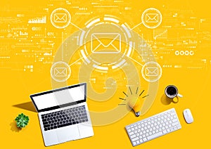 Email concept with computers with a light bulb