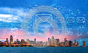 Email concept with downtown Chicago