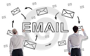 Email concept drawn by businessmen