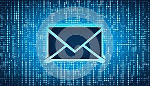 Email and cyber security concept. Phishing, hacking, virus and account theft dangers. Illustration with blue e-mail icon and