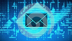 Email and cyber security concept. Phishing, hacking, virus and account theft dangers. Illustration with blue e-mail icon and