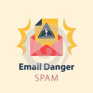Email danger, fraud letter, receive virus or spam, phishing alert, threat protection