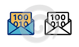 Email Digital envelope with binary code data inside for online communication, IT Network Communication Technology Icon