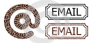 Email Distress Rubber Stamps with Notches and Email Symbol Mosaic of Coffee Grain
