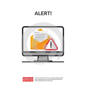 email envelope attention warning attacker alert sign with exclamation mark. internet danger concept. shield line icon for VPN.
