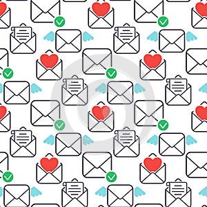 Email envelope cover communication correspondence seamless pattern background outline design paper empty card writing