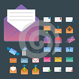 Email envelope cover icons communication and office correspondence blank cover address design paper empty card business