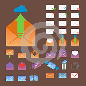 Email envelope cover icons communication and office correspondence blank cover address design paper empty card business