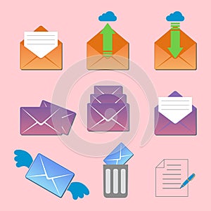 Email envelope cover icons communication and office correspondence blank cover address design paper empty card business