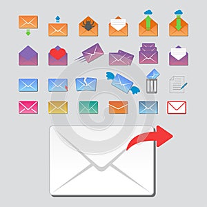 Email envelope cover icons communication and office correspondence blank cover address design paper empty card business