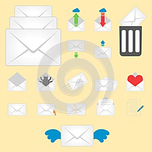 Email envelope cover icons communication and office correspondence blank cover address design paper empty card business