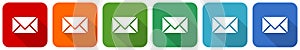 Email, envelope icon set, flat design vector illustration in 6 colors options for webdesign and mobile applications