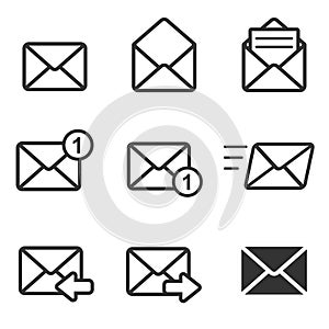 Email envelope icon vector illustration. Set of envelopes. Symbol of mail, communication, communication