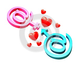 Email and gender symbols with hearts