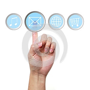 Email icon computer touch screen menu and hand