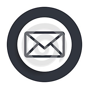 Email icon flat vector round button clean black and white design concept isolated illustration