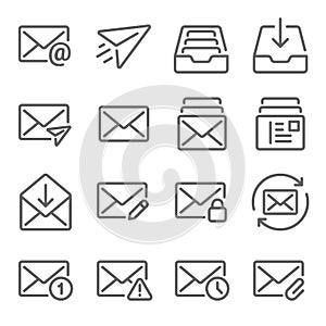 Email icon illustration vector set. Contains such icon as Inbox, Sent, Attached, Privacy, Edit, Read, Unread and more. Expanded St photo