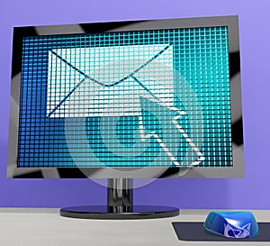 Email Icon On Screen Showing Emailing