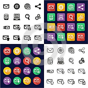 Email Icons All in One Icons Black & White Color Flat Design Freehand Set